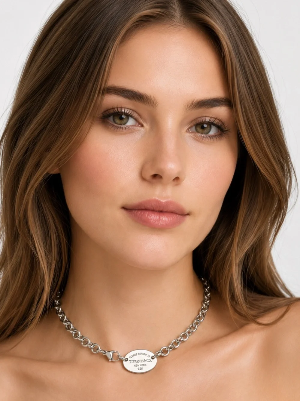 Tiffany & Co Return to Tiffany Oval Tag Choker Necklace Sterling Silver Gift Box